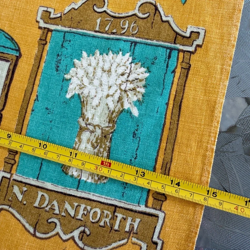 Vintage 1975 Calendar Linen Tea Towel Blue Yellow Inn Signs Wall Hanging